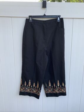 Larry Levine Sport vintage Pants Capri Stretch High Rise Embroidered Sz 10